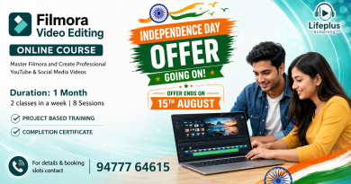 Filmora Video Editing Online Training course by LifePlus Creative Academy, representing creative learning in video editing, animation, and AI‑powered tools.
