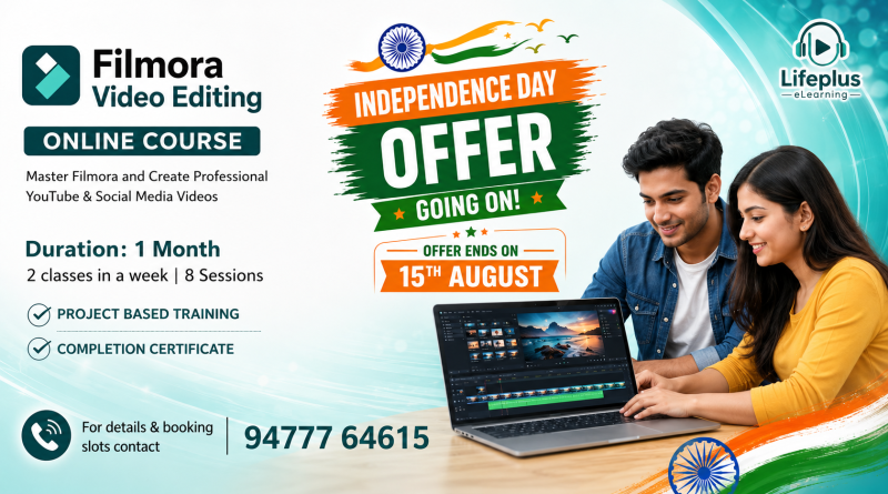 Filmora Video Editing Online Training course by LifePlus Creative Academy, representing creative learning in video editing, animation, and AI‑powered tools.