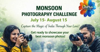 Two Indian photographers capturing the monsoon rain with DSLR cameras, symbolizing creativity and participation in the LifePlus Monsoon Photography Challenge 2026.